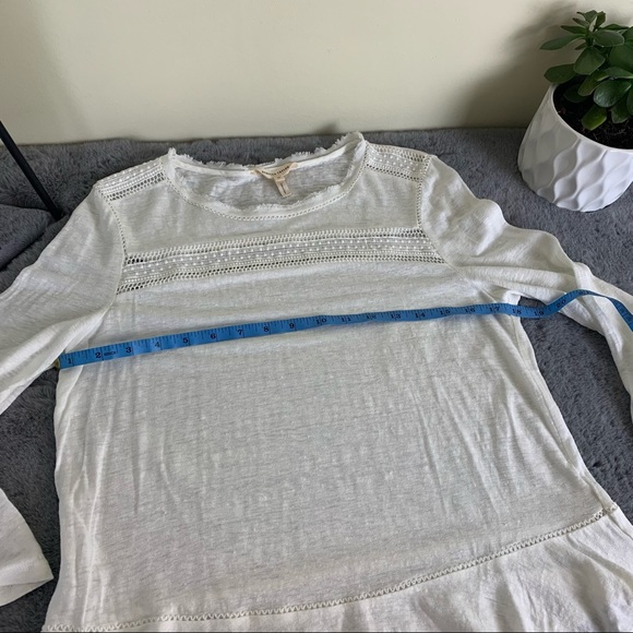 Rebecca Taylor White Long Sleeve Slub Knit Tee with Lace - Picture 9 of 10
